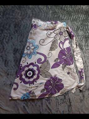 Wrap Around Skirt Vintage Handmade Geometric Floral White Purple